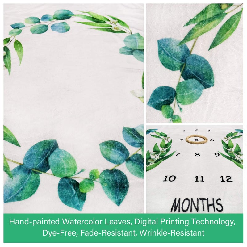 Tebaby Baby Monthly Milestone Blanket Twins - Newborn Month Blanket Unisex Neutral Personalized Shower Gift Leaf Nursery Decor Photography Background Prop with Wooden Wreath Large 51''x40'' - Image 5
